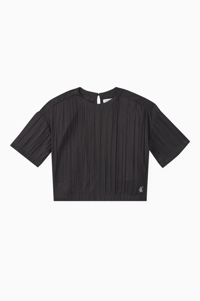

Boxy-fit Crop Top in Plissé, Black