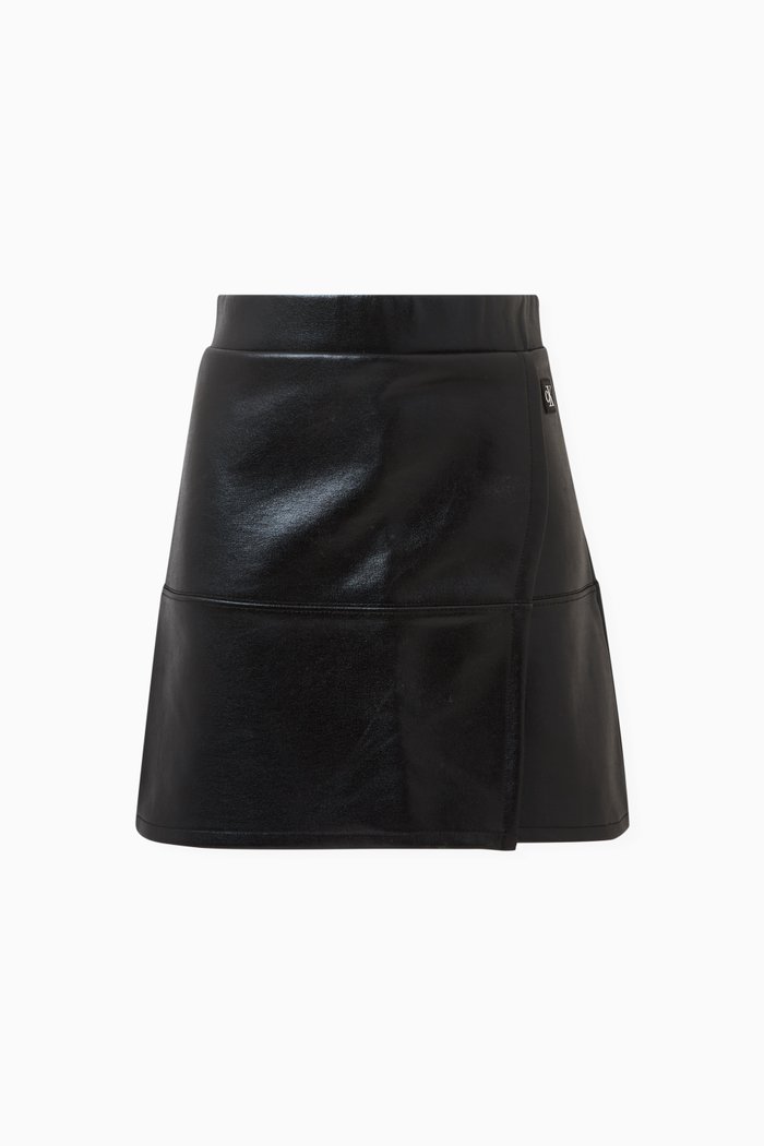 

Spacer Wrap Skirt in Coated Faux-leather, Black