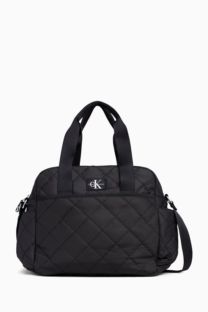 Puffer Diaper Bag in Quilted Nylon, Black