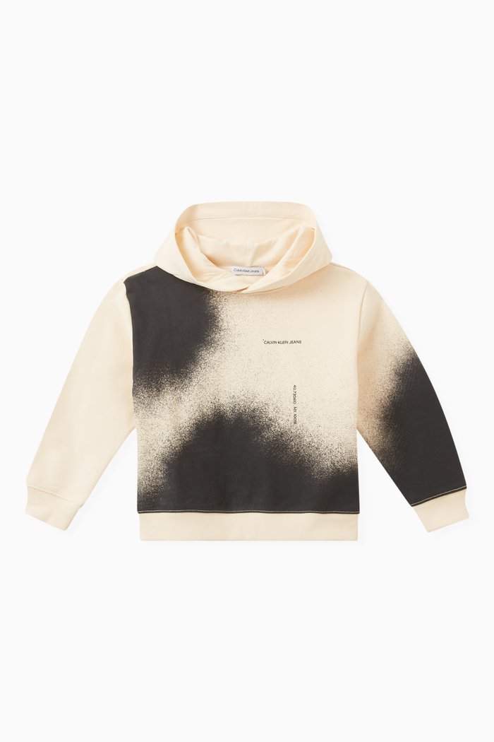 

Relaxed Spray Print Hoodie in Cotton, Neutral