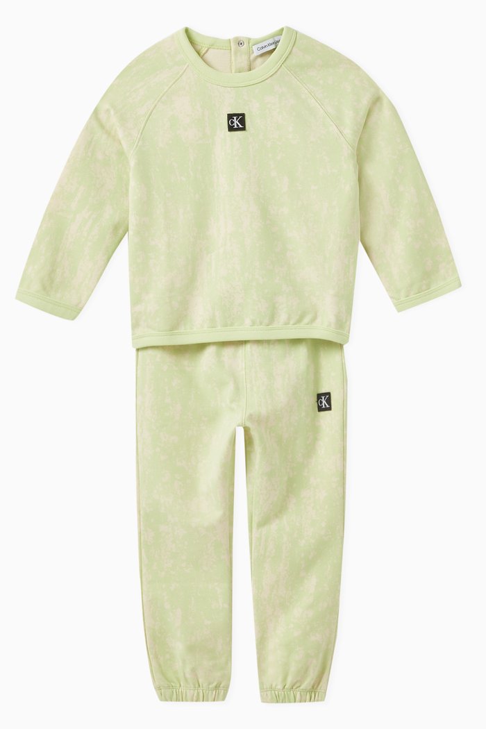 

Printed Tracksuit Set in Stretch Organic Cotton, Green