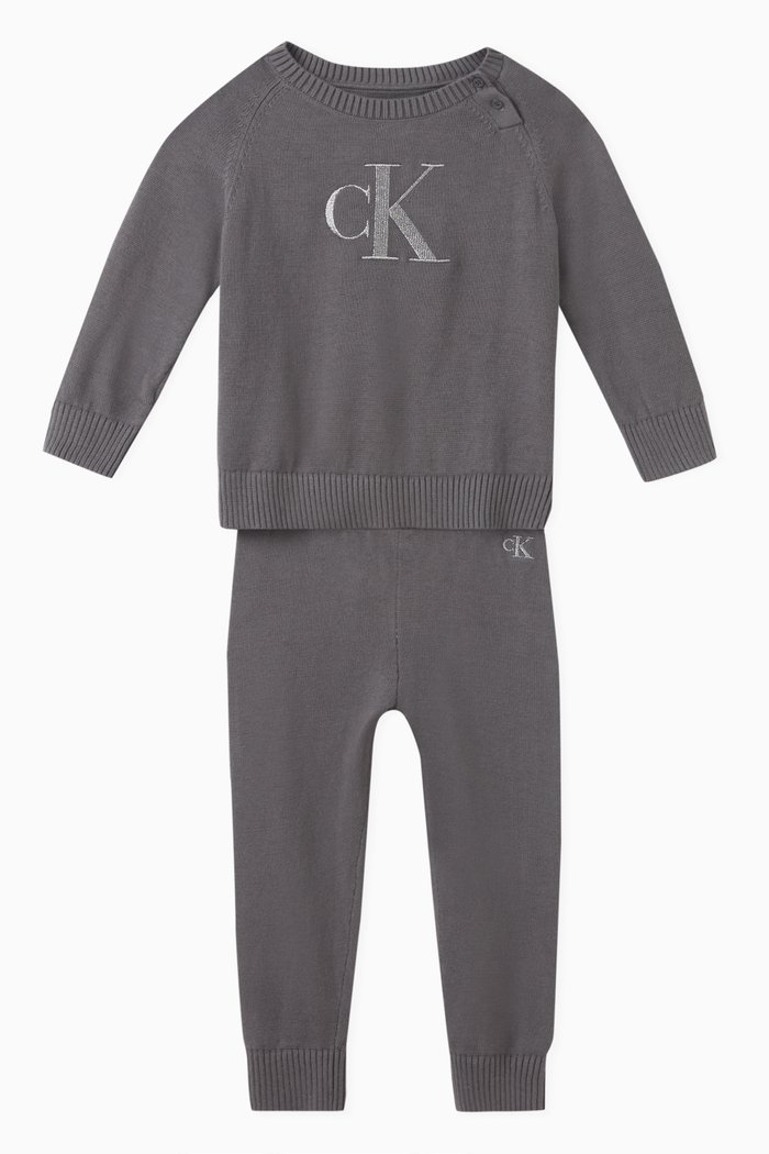 

Embroidered Monogram Sweater Set in Cotton-knit, Black