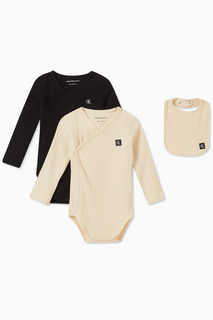 

Ribbed Bodysuits and Bib Set in Stretch Cotton, Black