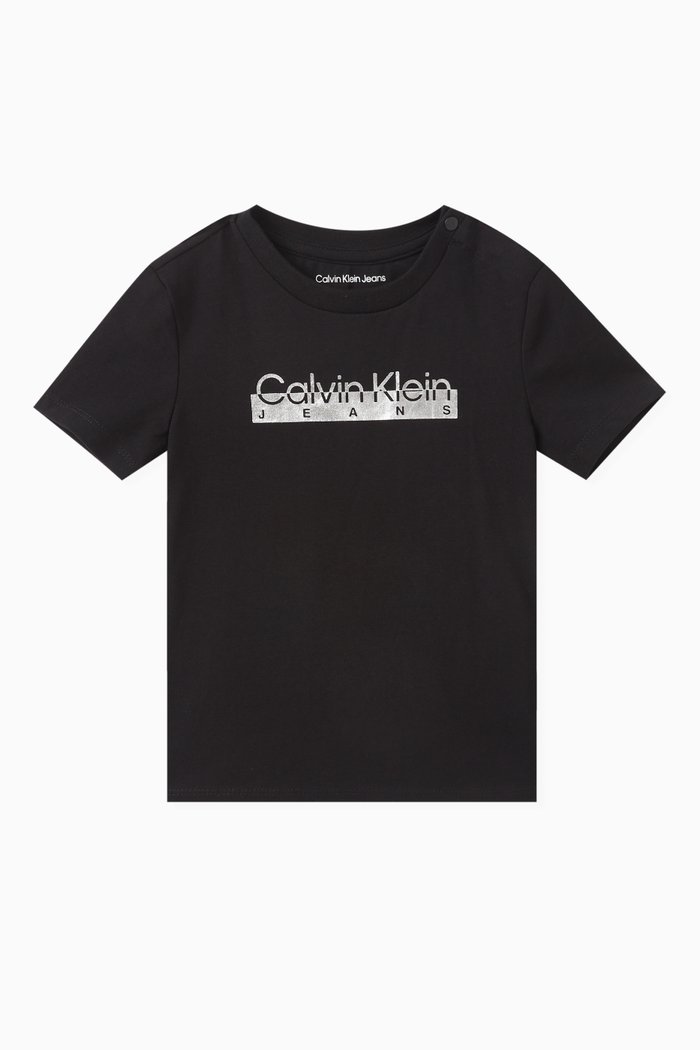 

Graphic Logo Print T-shirt in Stretch Organic Cotton Jersey, Black