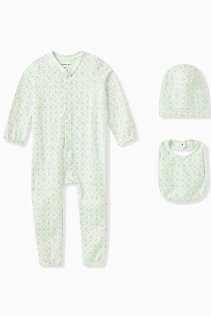 Logo Sleepsuit Set in Cotton, Green