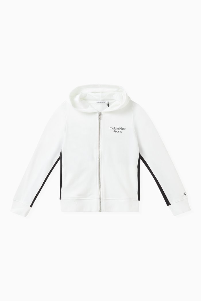 

Colour-block Zip Hoodie in Cotton-terry, White