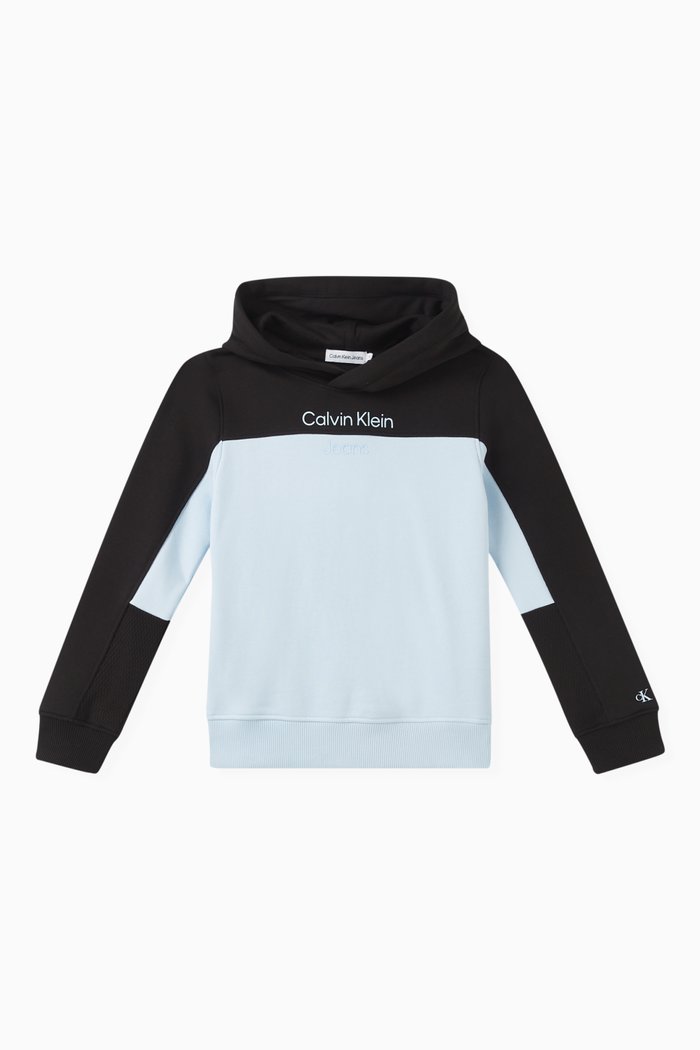 Colour-block Hoodie in Cotton-terry, Blue