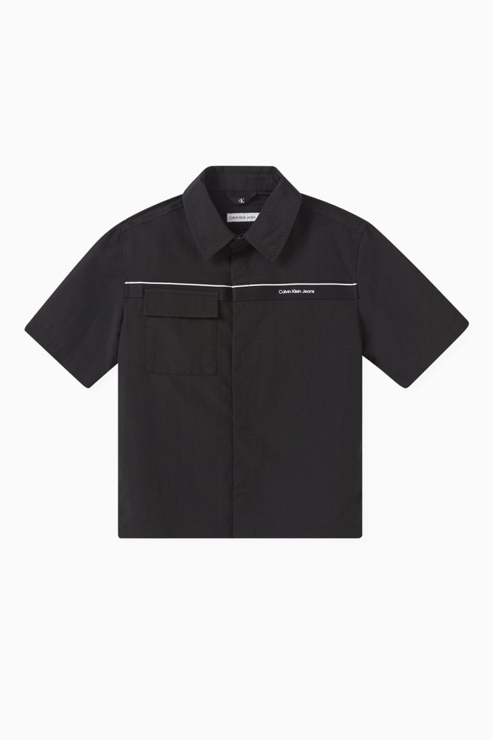 Logo-tape Shirt in Recycled Ripstop-nylon, Black