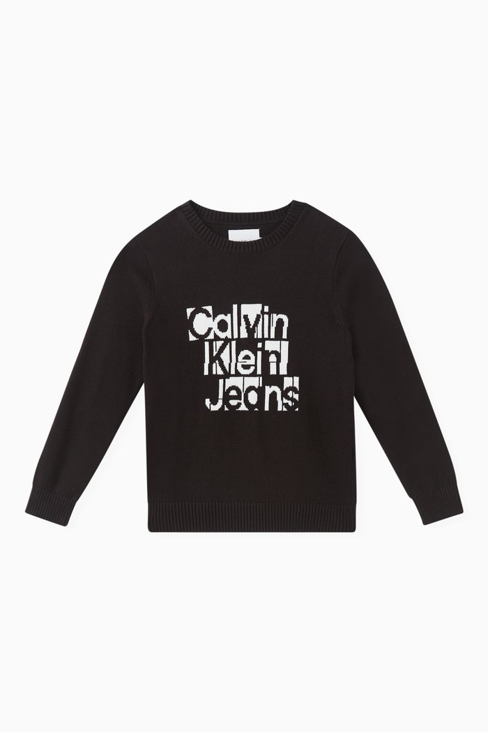 

Graphic Logo Sweater in Cotton-knit, Black
