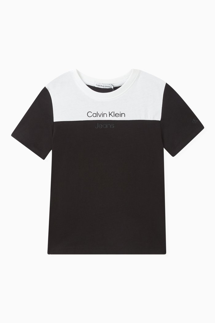 

Colour-block T-shirt in Cotton Jersey, Black