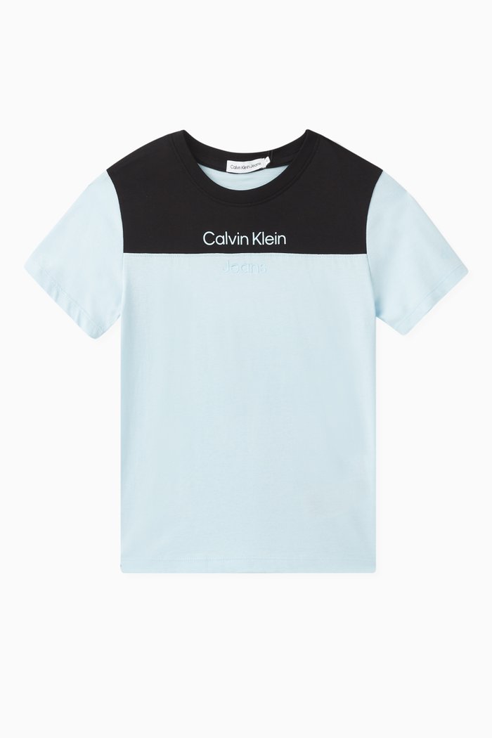 

Colour-block T-shirt in Cotton Jersey, Blue