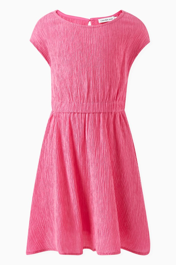 

Flared Dress in Crinkled Lyocell-blend, Pink