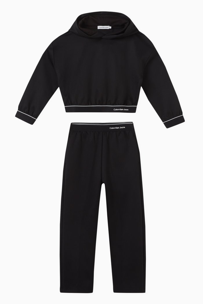 

Logo Hoodie & Pants Set in Stretch Polyester, Black
