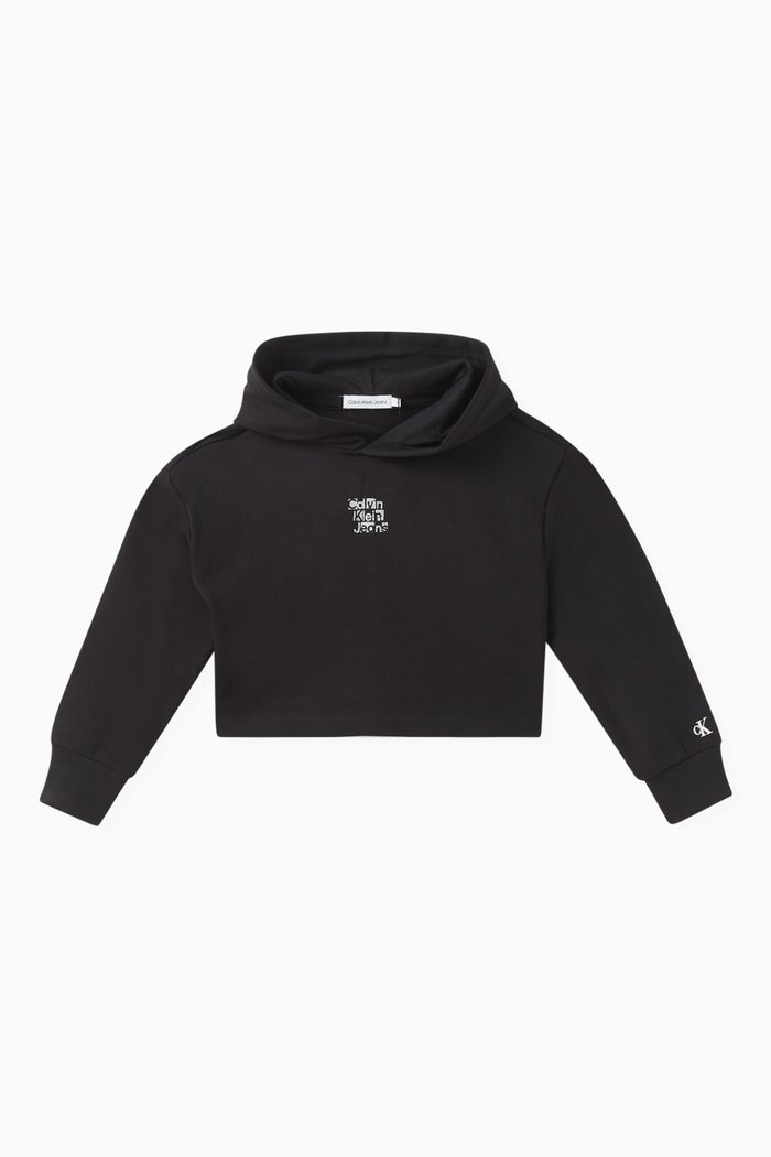 

Graphic Logo Print Hoodie in Cotton, Black