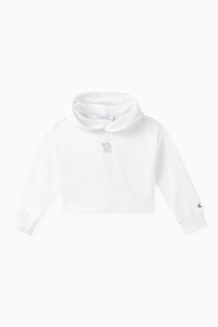 

Graphic Logo Print Hoodie in Cotton, White