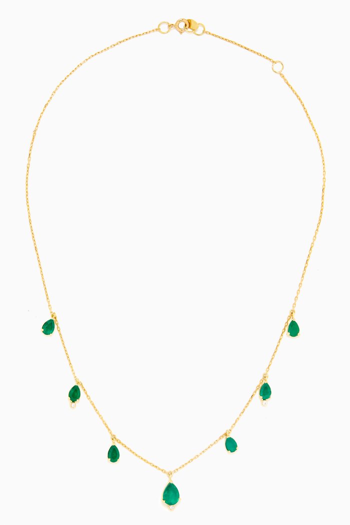 

Pear-cut Emerald & Diamond Necklace in 18kt Yellow Gold
