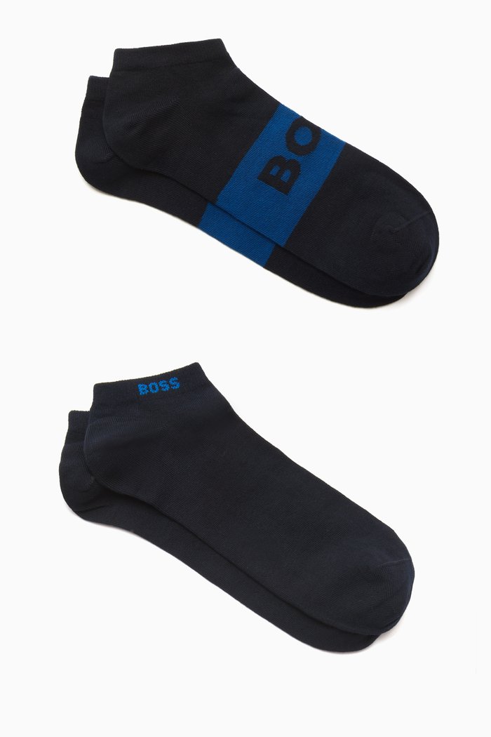 

Ankle Socks in Stretch Cotton Blend, Set of 2, Blue