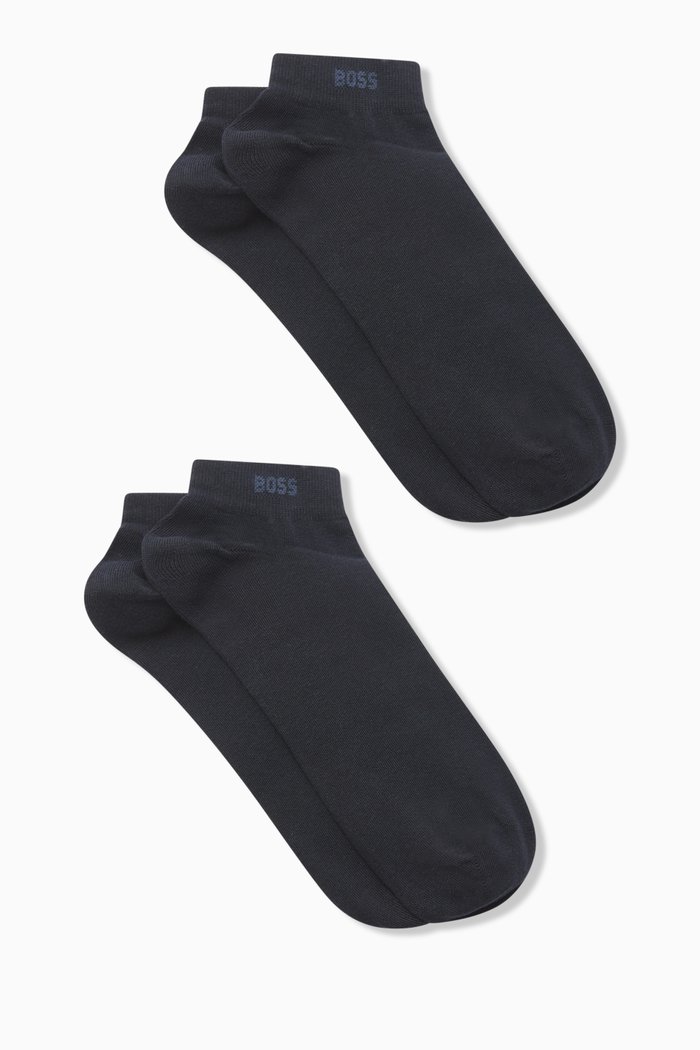 

Ankle Socks in Stretch Cotton Blend, Set of 2, Blue