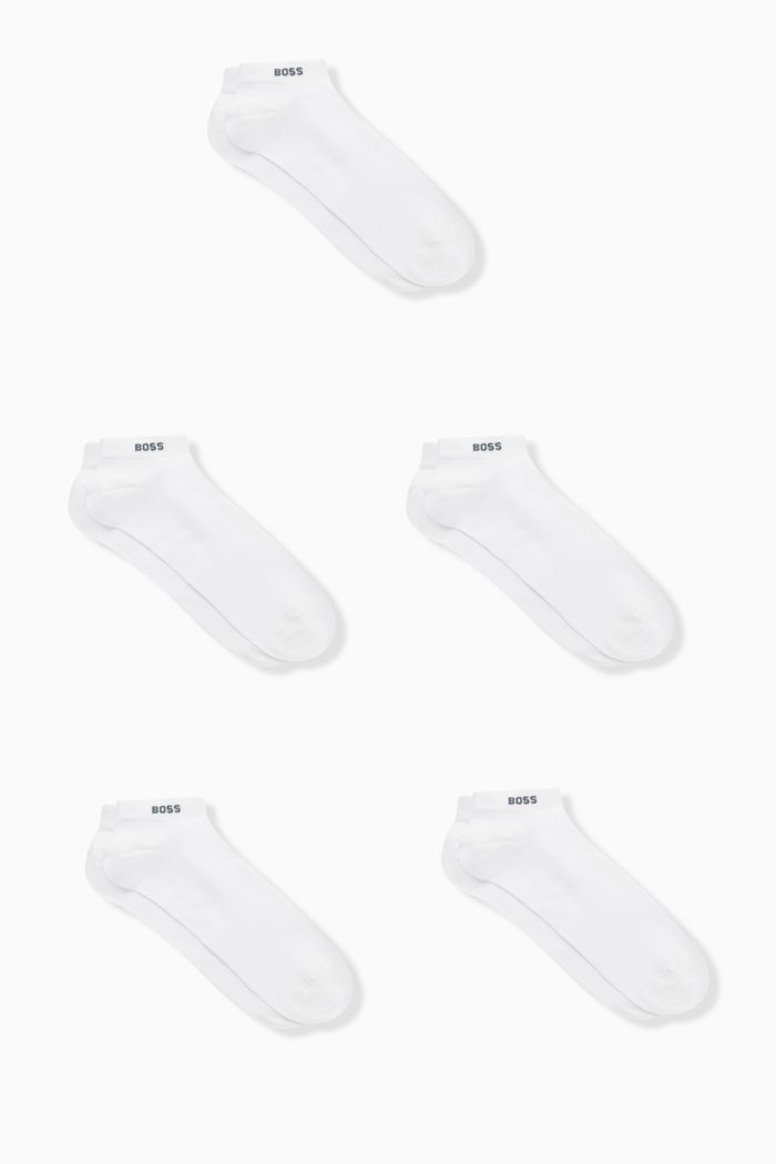 

Ankle-length Socks in Stretch Cotton-blend, Set of 5, White