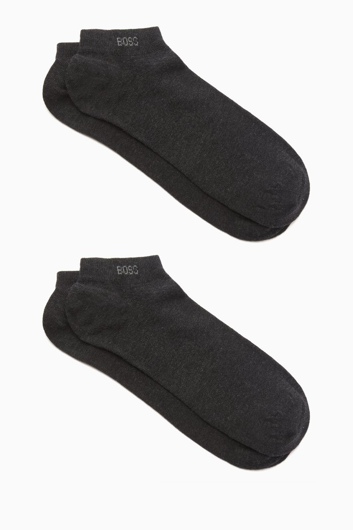 

Ankle Socks in Stretch Cotton Blend, Set of 2, Grey