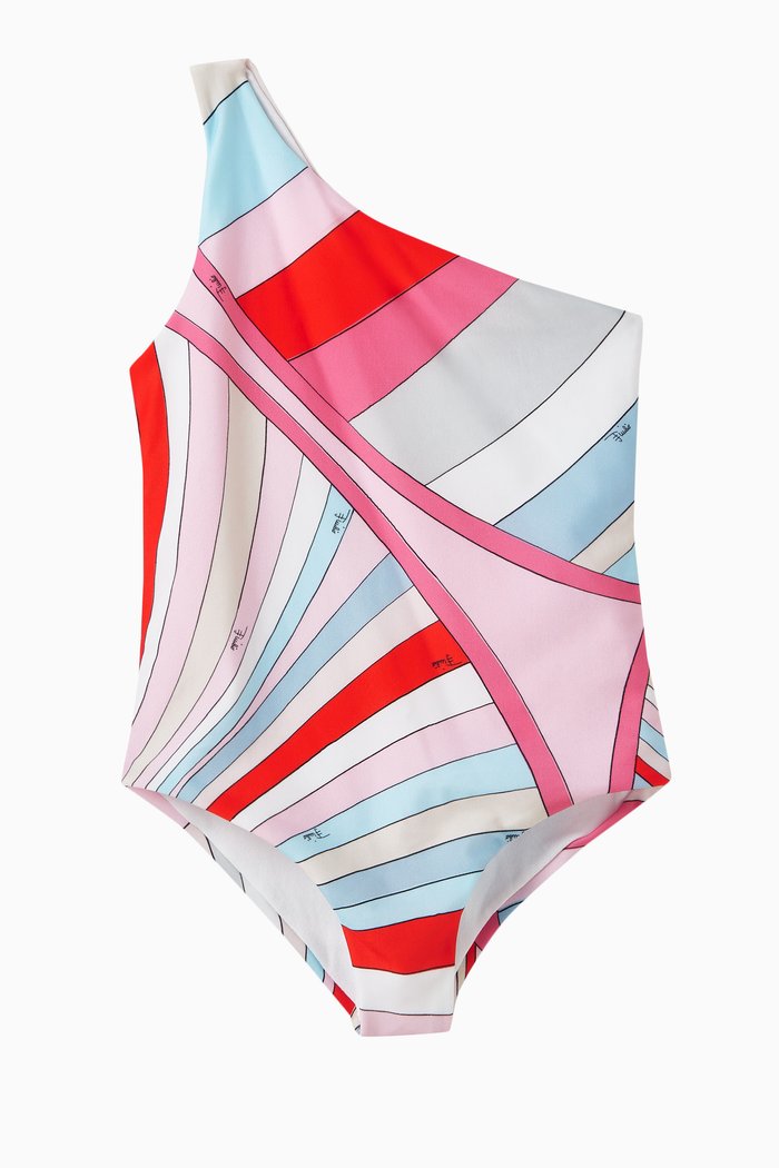 

One-shoulder Swimsuit in Stretch Nylon, Multicolour