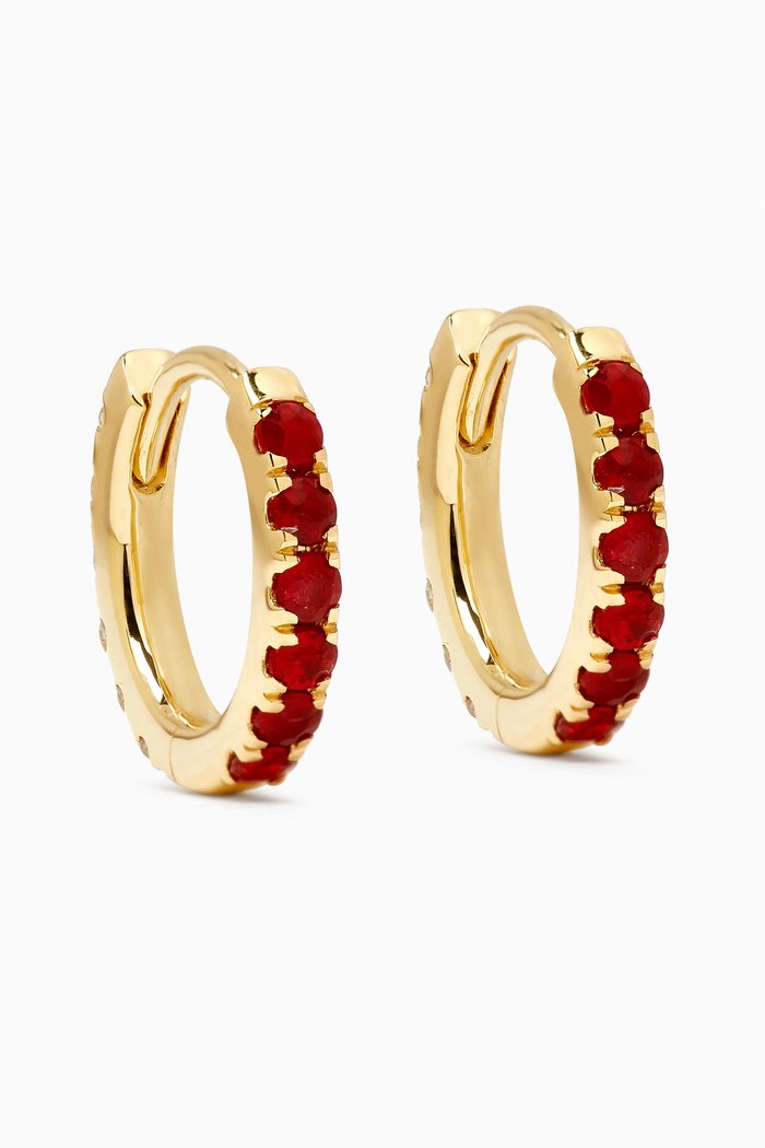 

Ruby & Diamond Huggies in 18kt Gold, Red