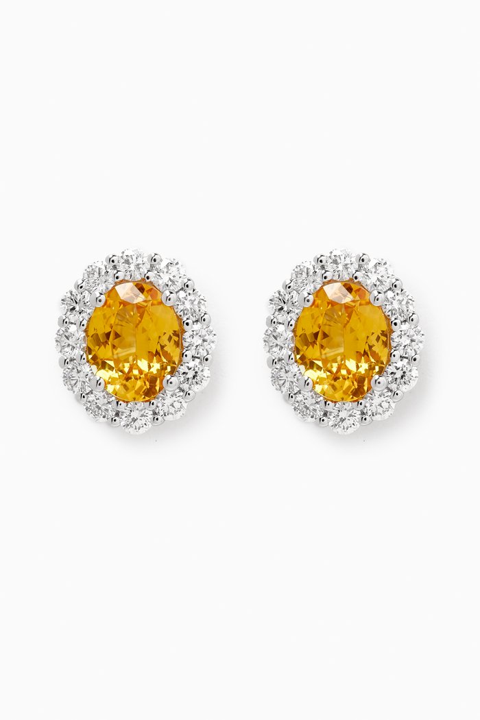 Ceylon Yellow Sapphire & Diamond Studs in 18kt White Gold