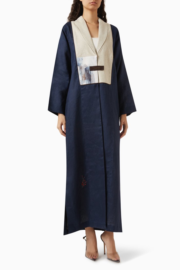 

Abstract-patch Abaya in Linen, Blue