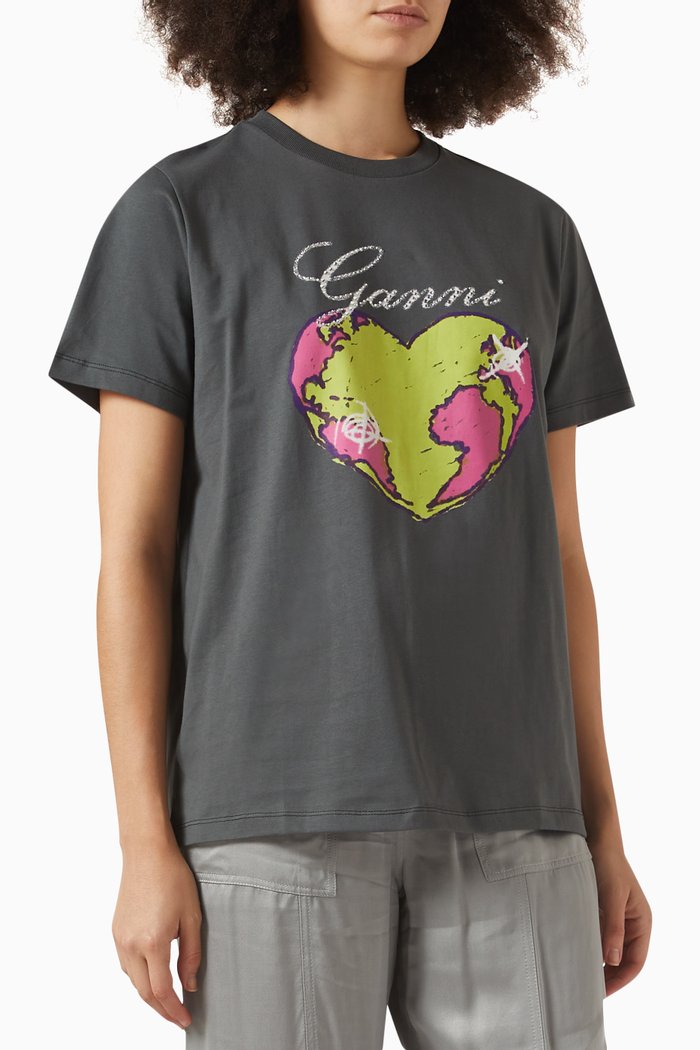 

Heart-print Relaxed T-shirt in Organic Cotton, Grey