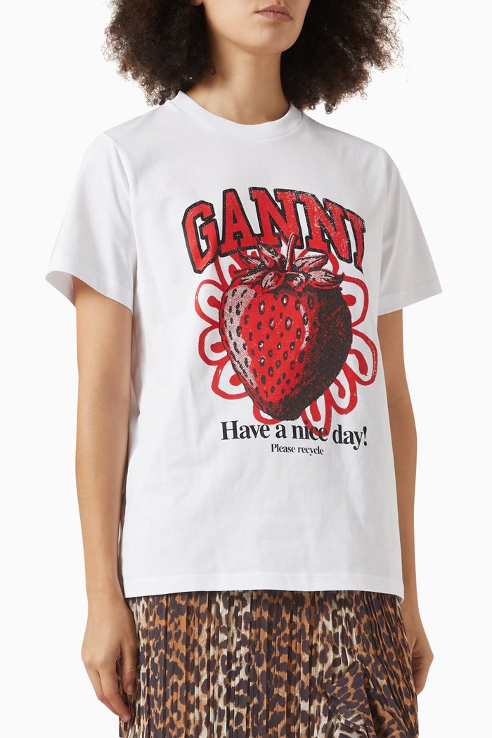 Strawberry-print Relaxed T-shirt in Organic Cotton, White