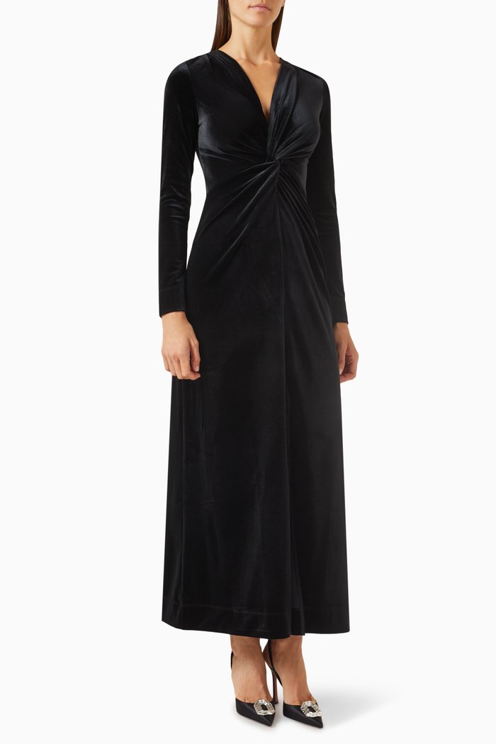 

V-neck Twist Maxi Dress in Velvet-jersey, Black