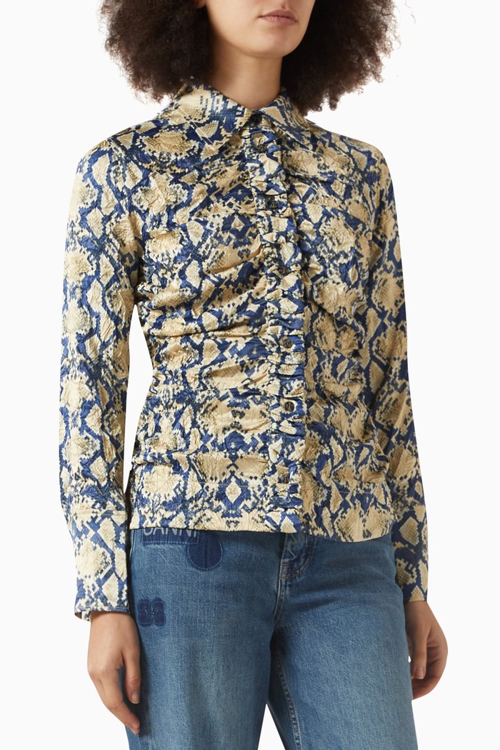 

Snake-print Shirt in Crinkled-satin, Multicolour