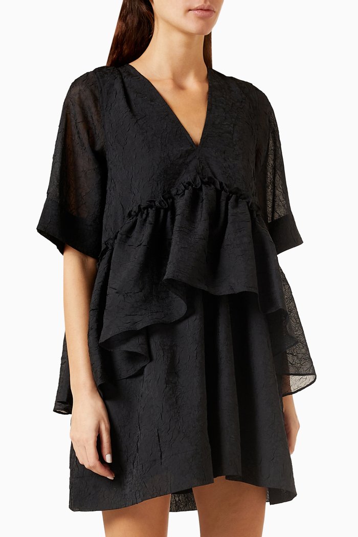 

Flounce Mini Dress in Crinkled Georgette, Black