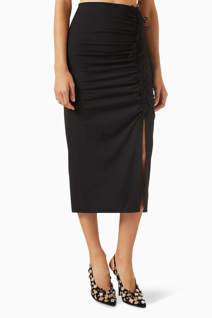 

Bow-detail Drapey Midi Skirt in Viscose-blend, Black