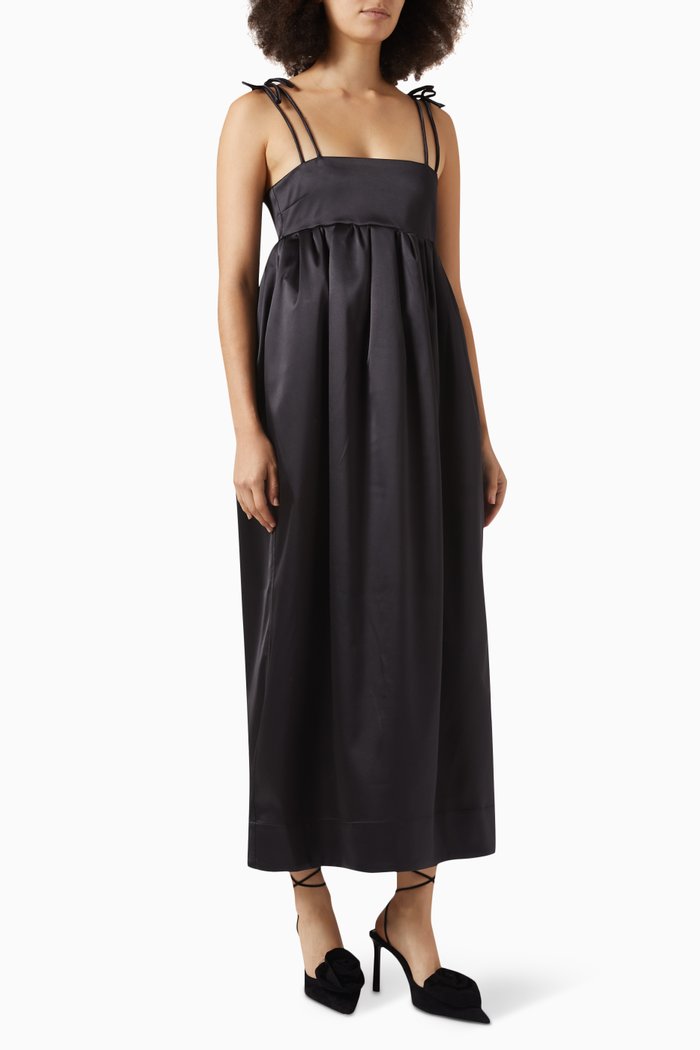 

String Maxi Dress in Double-satin, Black