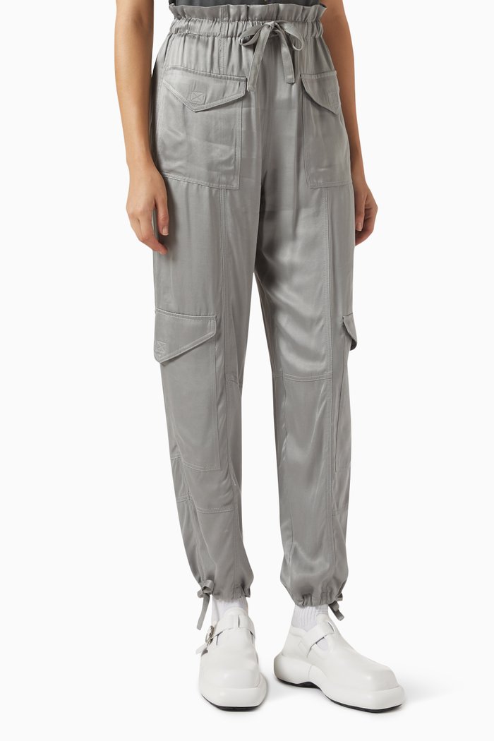 

Drawstring Pants in Washed-satin, Grey