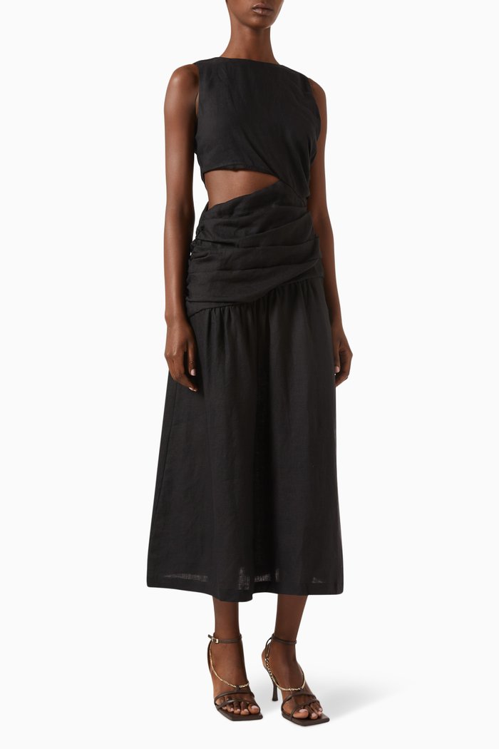 

Fritha Cut-out Dress in Linen, Black
