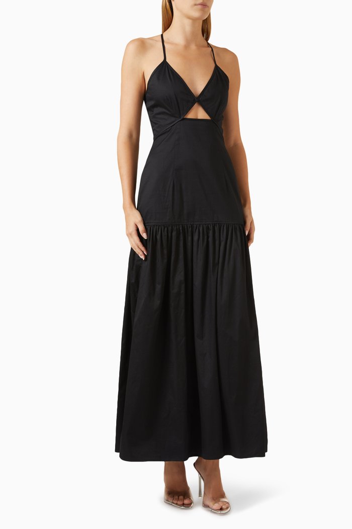 Marilla Cut-out Maxi Dress in Cotton, Black