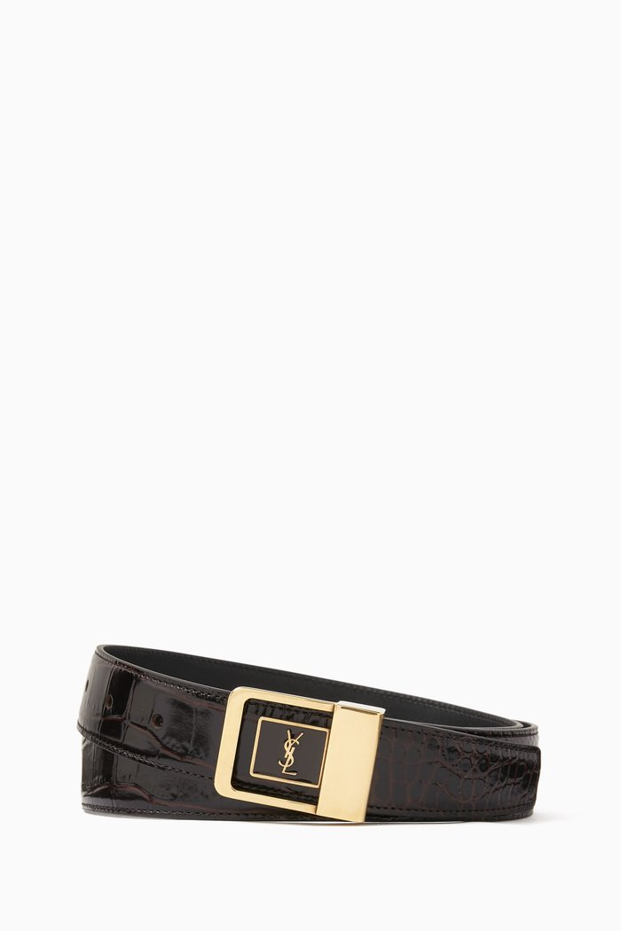 

La 66 Buckle Belt in Croc-embossed Leather, Brown