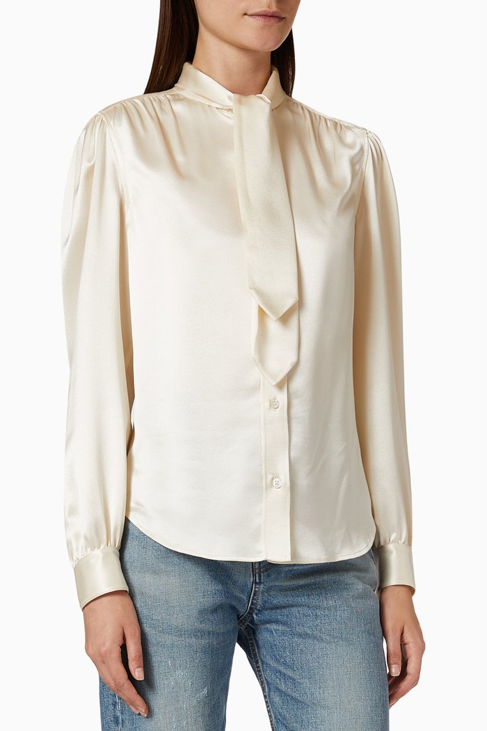 Lavallière-neck Blouse in Silk, White