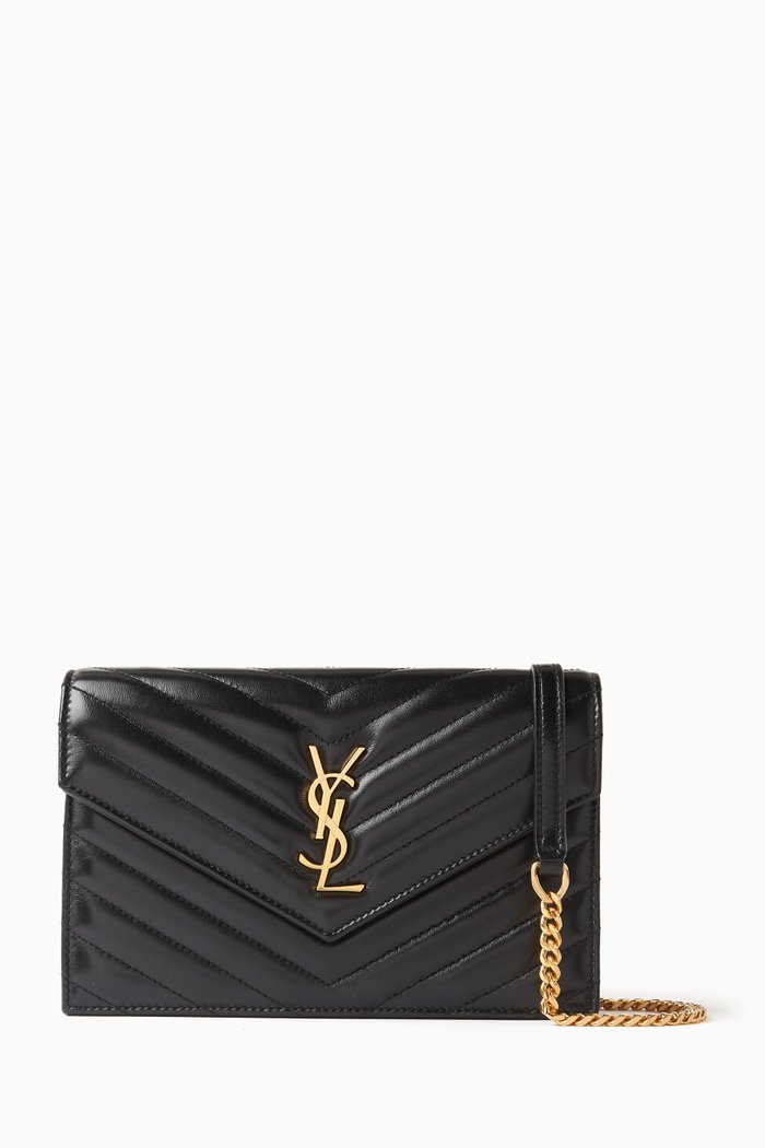 

Cassandre Matelassé Envelope Chain Wallet in Lambskin, Black