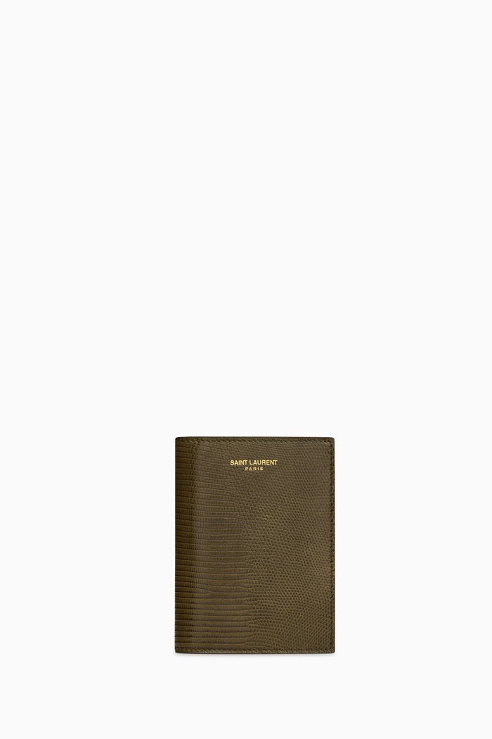 

Saint Laurent Paris Card Wallet in Lizard-embossed Leather, Green
