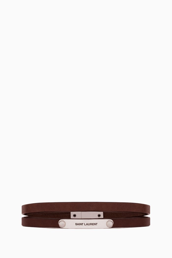 

Double-wrap ID Bracelet in Flocked Leather, Brown