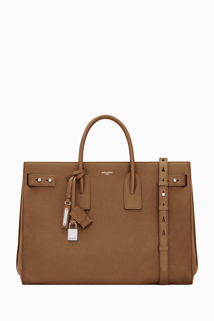 

Sac de Jour Thin Large Top-handle Bag in Grained Leather, Brown