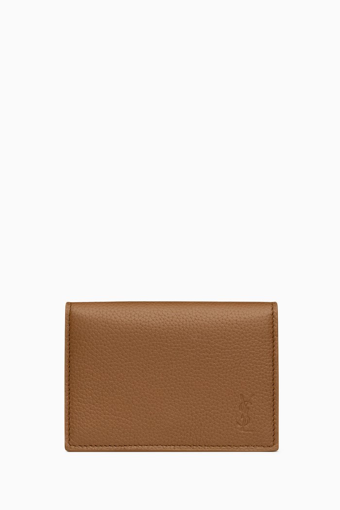 

Cassandre Shadow Saint Laurent Business Card Case in Leather, Brown