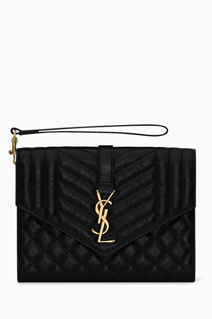 

Envelope Flap Pouch in Matelassé Leather, Black
