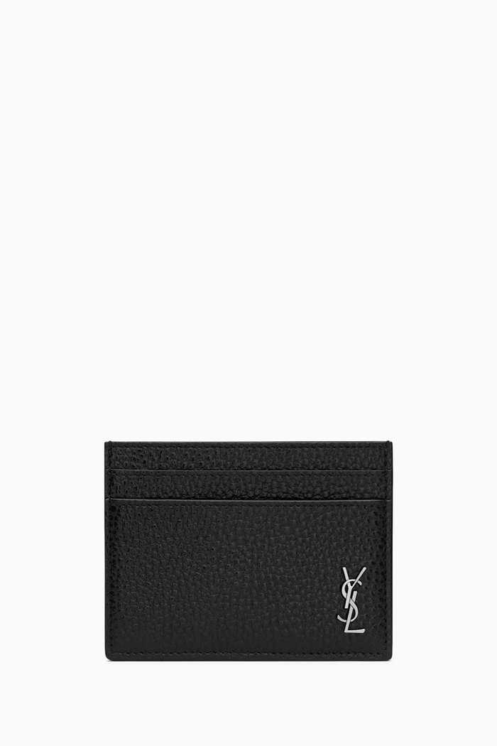 

Tiny Monogram Card Case in Grained Leather, Black