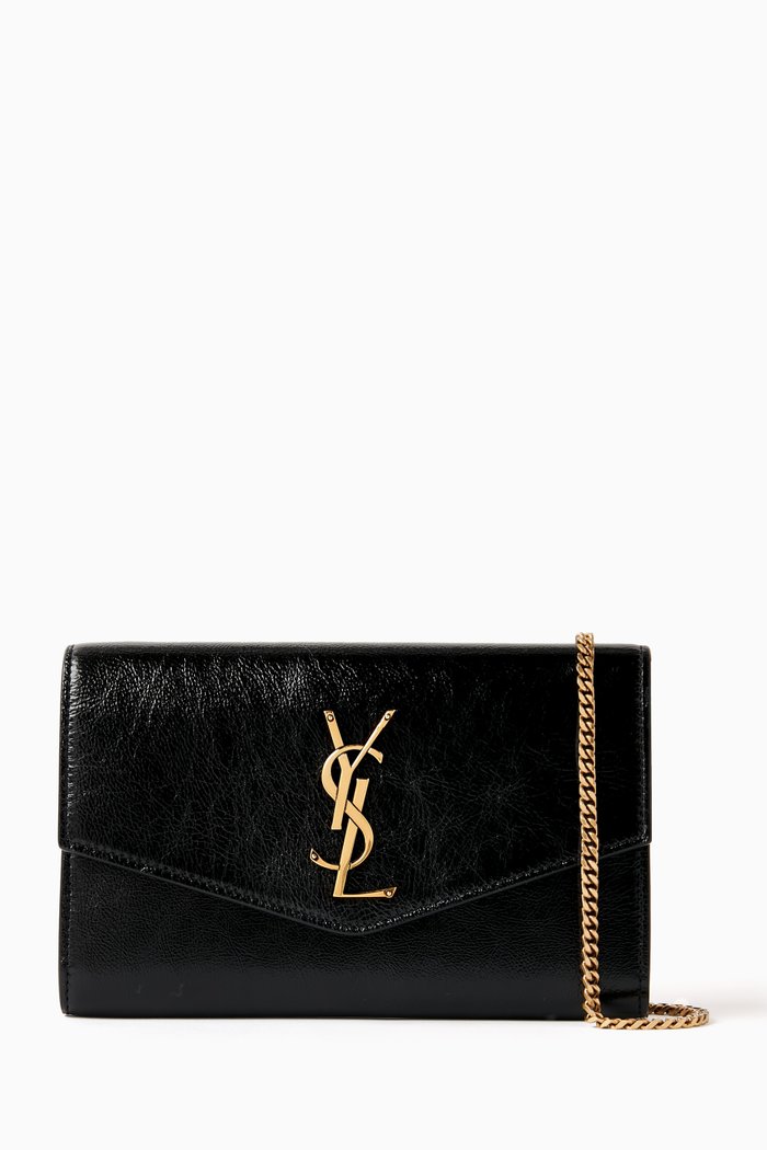 

Uptown Chain Wallet in Shiny Leather, Black
