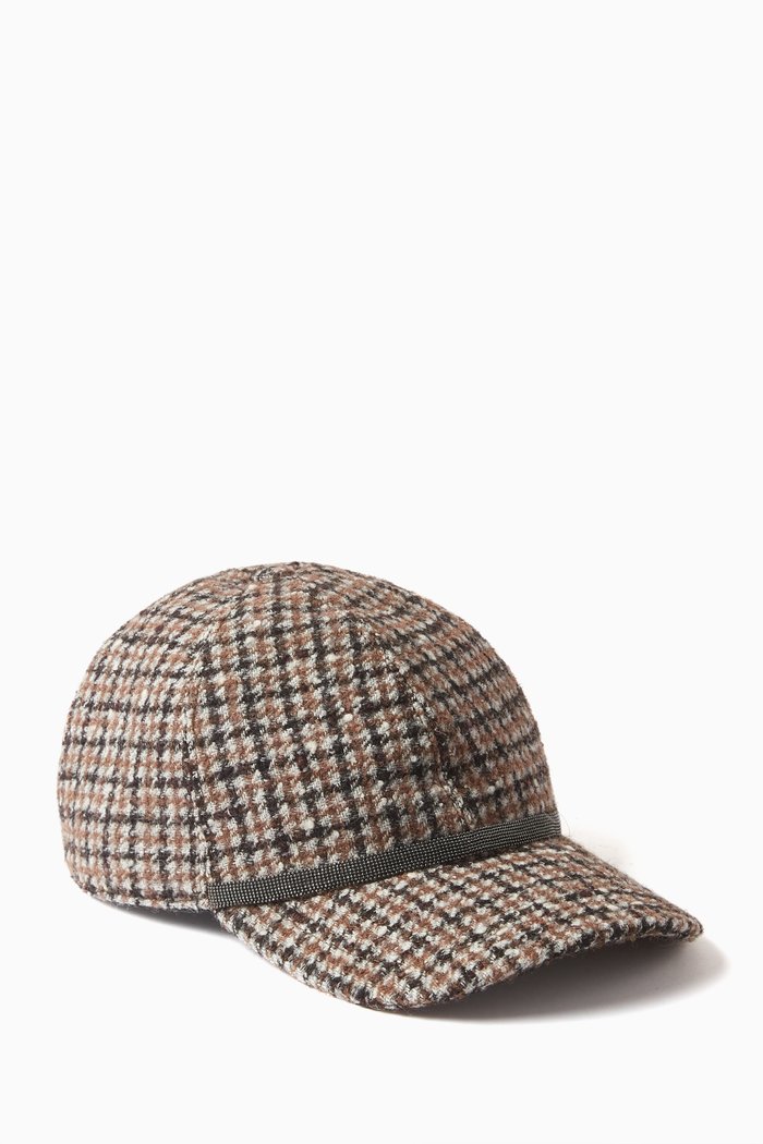 

Monili-embellished Baseball Cap in Wool Blend, Brown