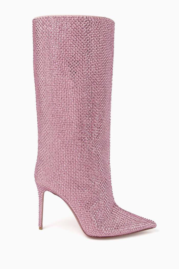 Fiona 95 Embellished Knee Boots in Satin, Pink
